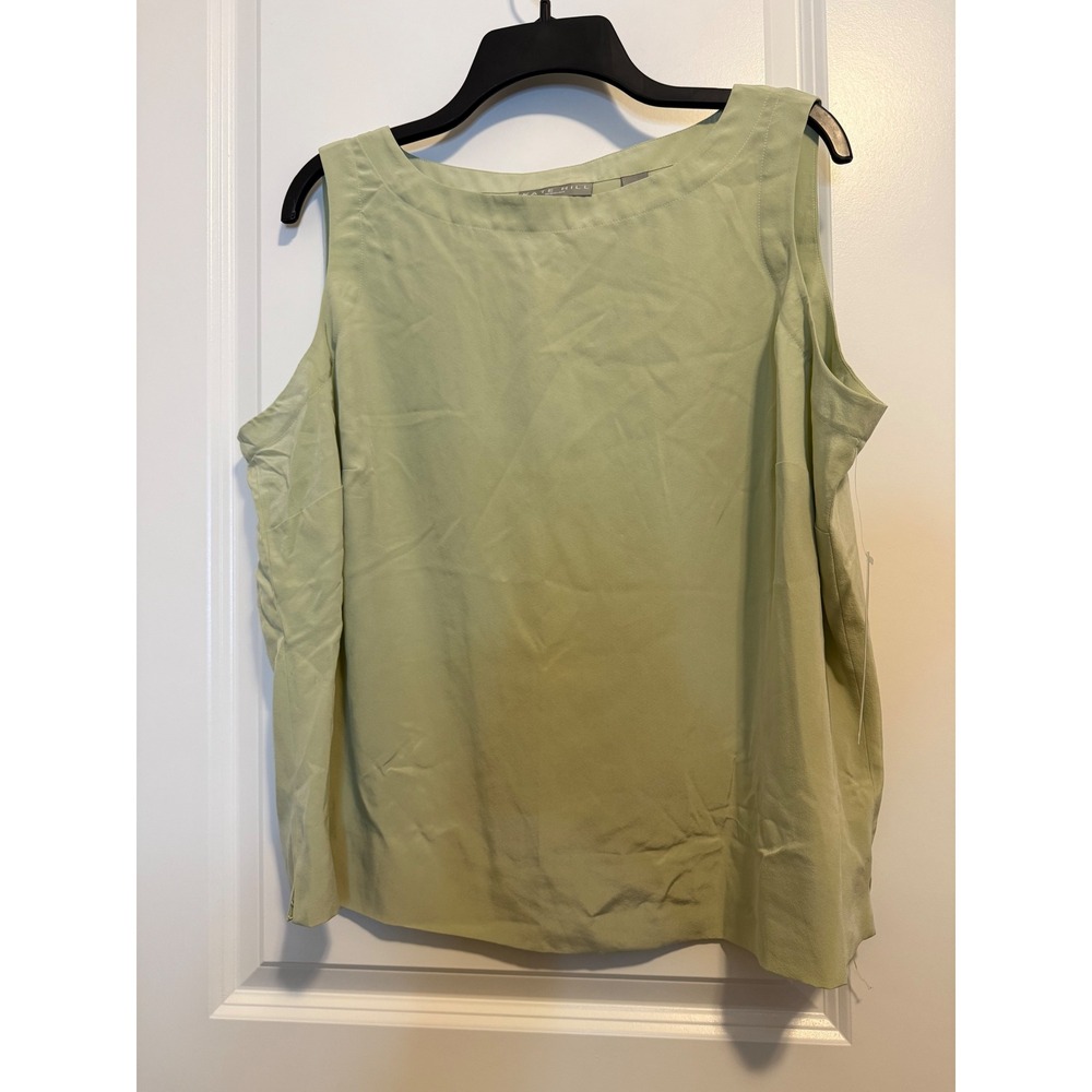 Kate Hill Silk Tank Top Womens 18W Green New Sleeveless Blouse Career Minimalist